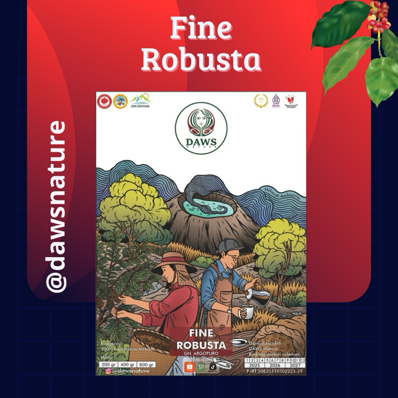 

Kopi Fine Robusta 200 gram - Specialty Coffee beans - Roasted beans - Biji kopi sangrai - Kopi Bondowoso - Daws Nature