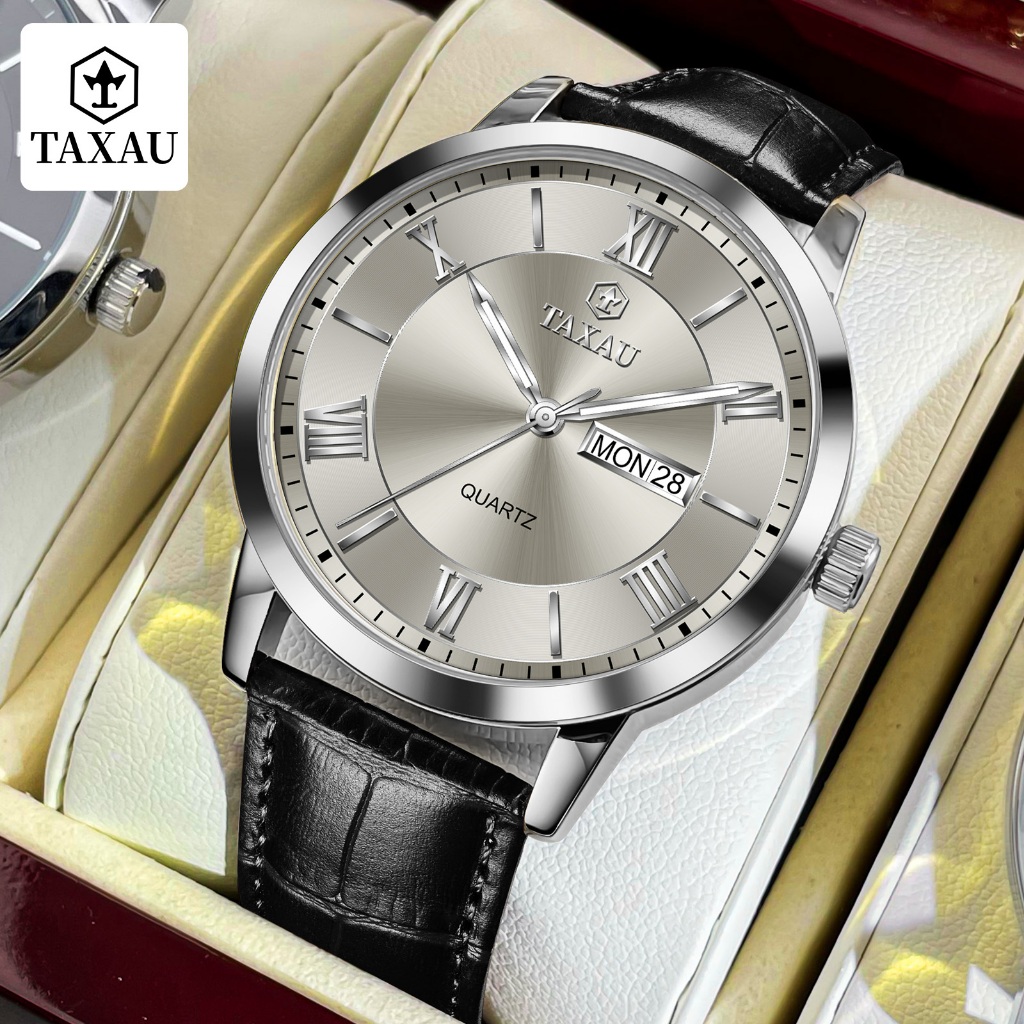 TAXAU Jam Tangan Pria Terbaru Original 100% Kulit Strap Analog Anti Air Jam Tangan Pria Sporty