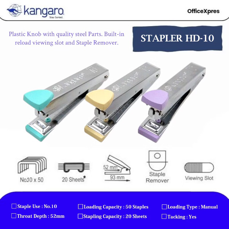 

Kangaro Stapler HD-10 Plastik dengan Kepalaan Stainless Steel