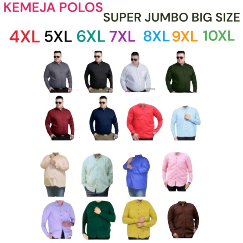 KEMEJA POLOS PRIA LENGAN PANJANG JUMBO 4XL 5XL 6XL 7XL 8XL 9XL 10XL HEM CASUAL FORMAL PRIA