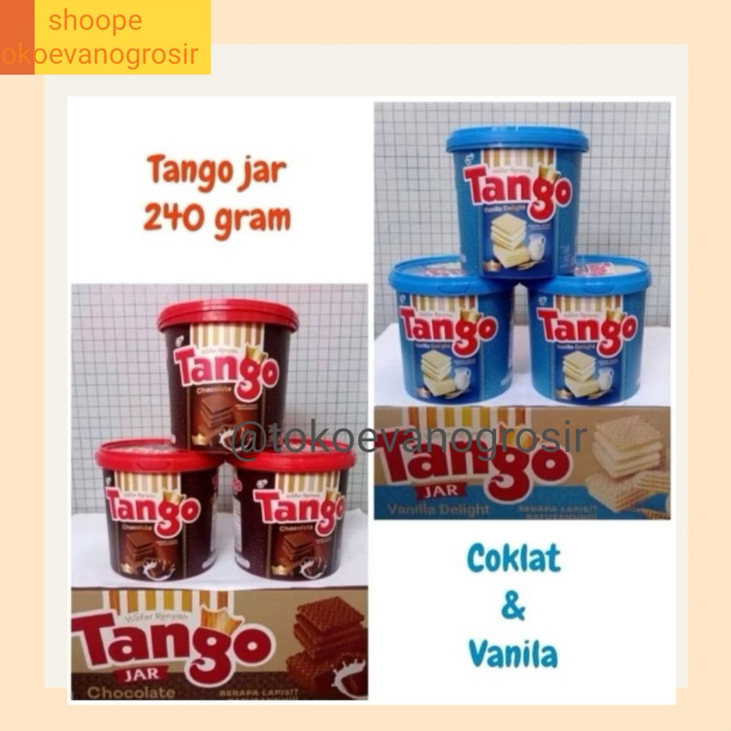 

Cemilan Wafer Tango Coklat & Vanila 240gr kemasan Jar Ember