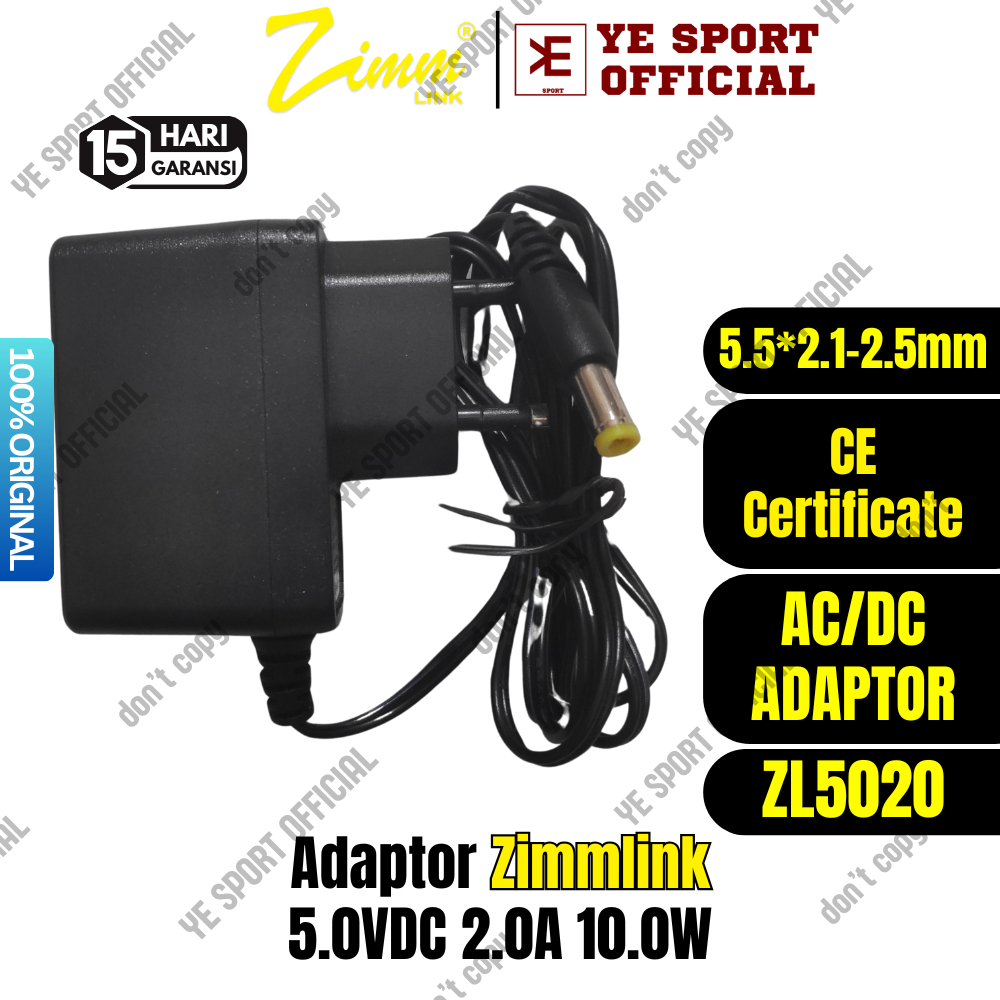 Adaptor 5V 2A 10W  Zimmlink 5.5x2.1 5.5x2.5mm 2in1 Cocok Converter FO, HTB, Router Switch Hub, STB A
