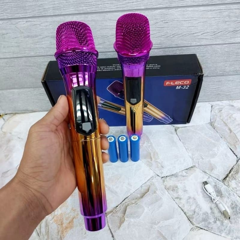 Microphone Fleco M-32 Mikrofon Wireless Mic Doubel Fleco Mic Isi Dua