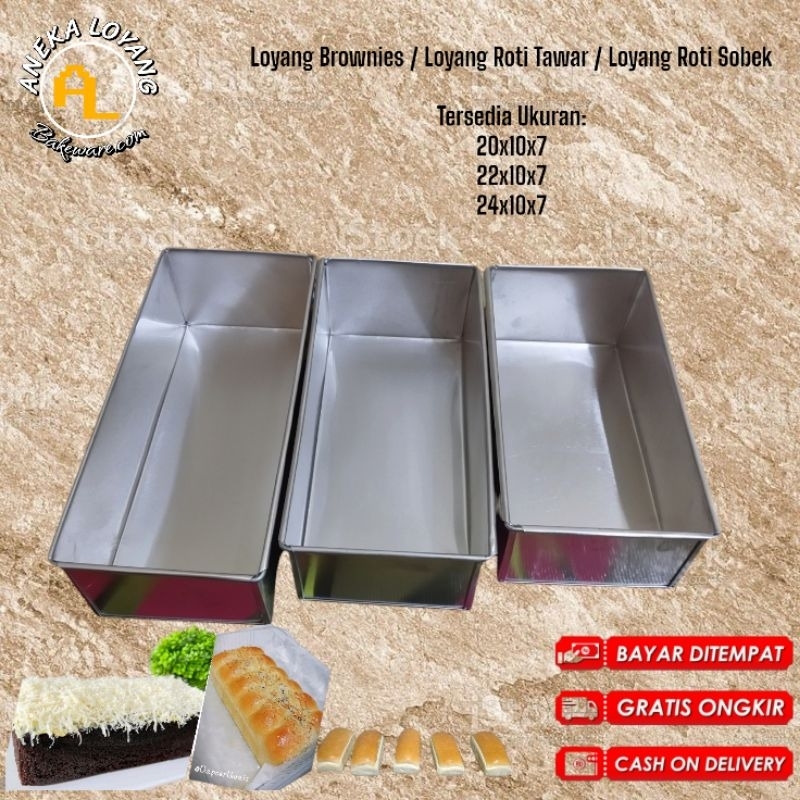 Loyang Brownies Persegi Panjang / Loyang Roti Sobek / Loyang Roti Tawar UK 20x10x7 | 22x10x7 | 24x10