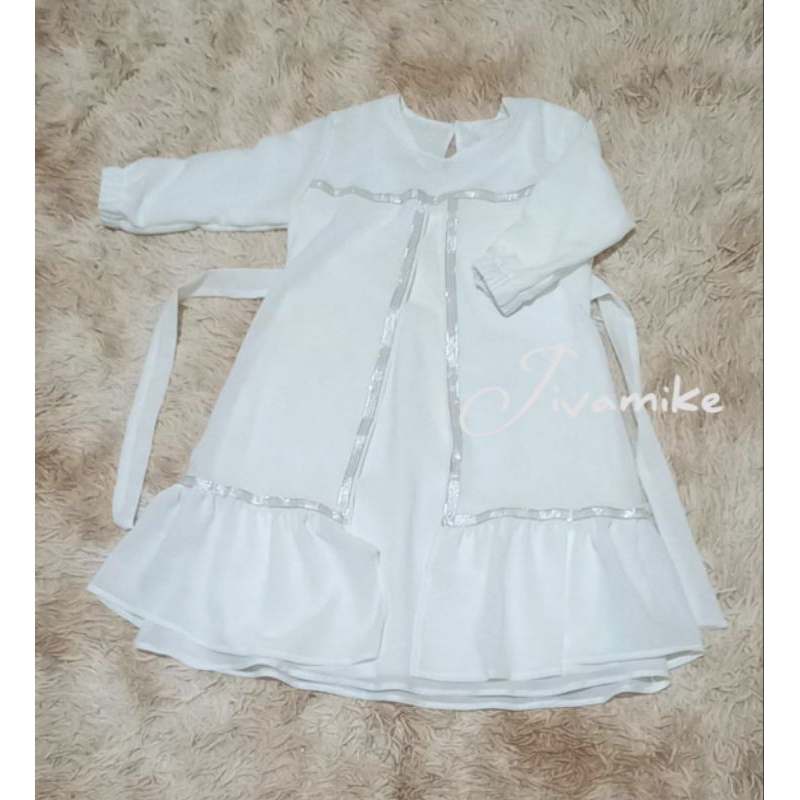 Gamis Putih Anak Perempuan Usia 1 Sampai 16 Tahun Bahan Ceruty Mix Swarovky Pita Seragam Manasik Wis