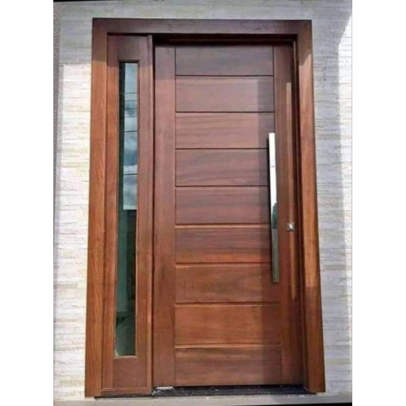 Pintu utama kusen kayu jati dan kaca bening