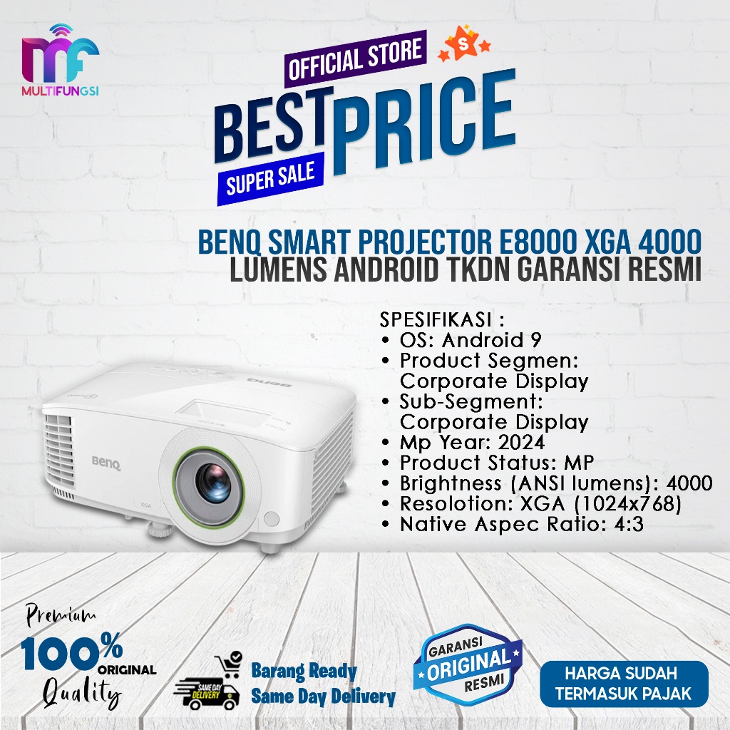 BENQ Smart Projector E8000 XGA 4000 Lumens Android TKDN Garansi Resmi