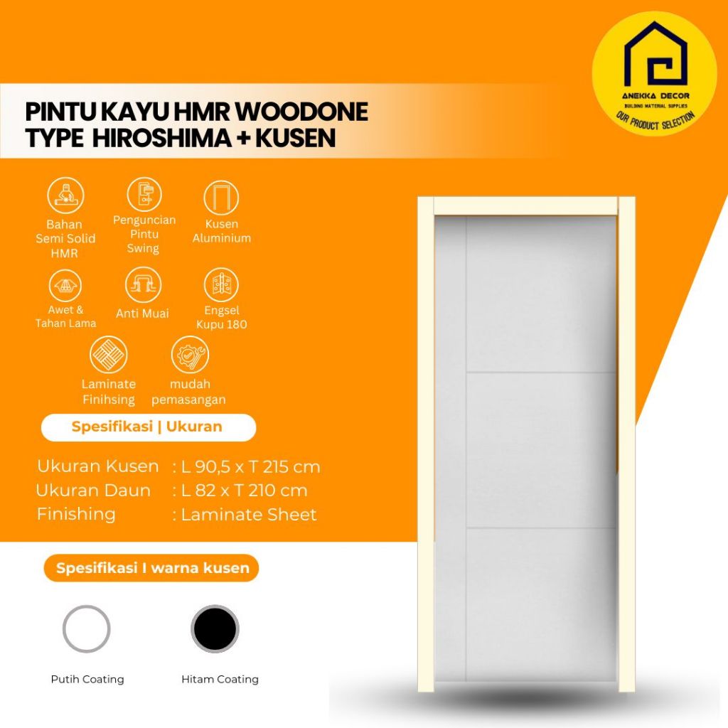 WOODONE Pintu Kayu Engineering HMR Type HIROSHIMA Ukuran 90.5 x 215 cm Finishing Laminate | Kusen Al