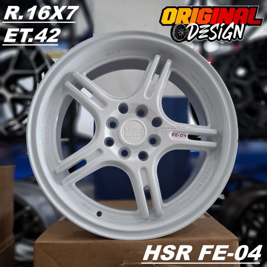 Velg mobil warna putih palang 5 ring 16 lebar 7 HSR FE04 R16 white lubang 4