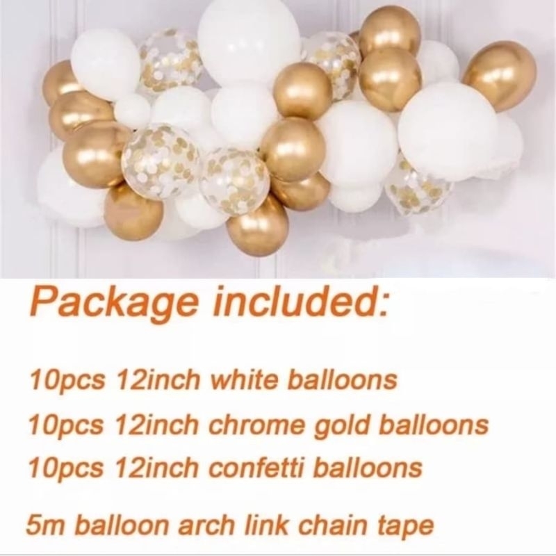 PAKET BALON DEKORASI SET PUTIH GOLD
