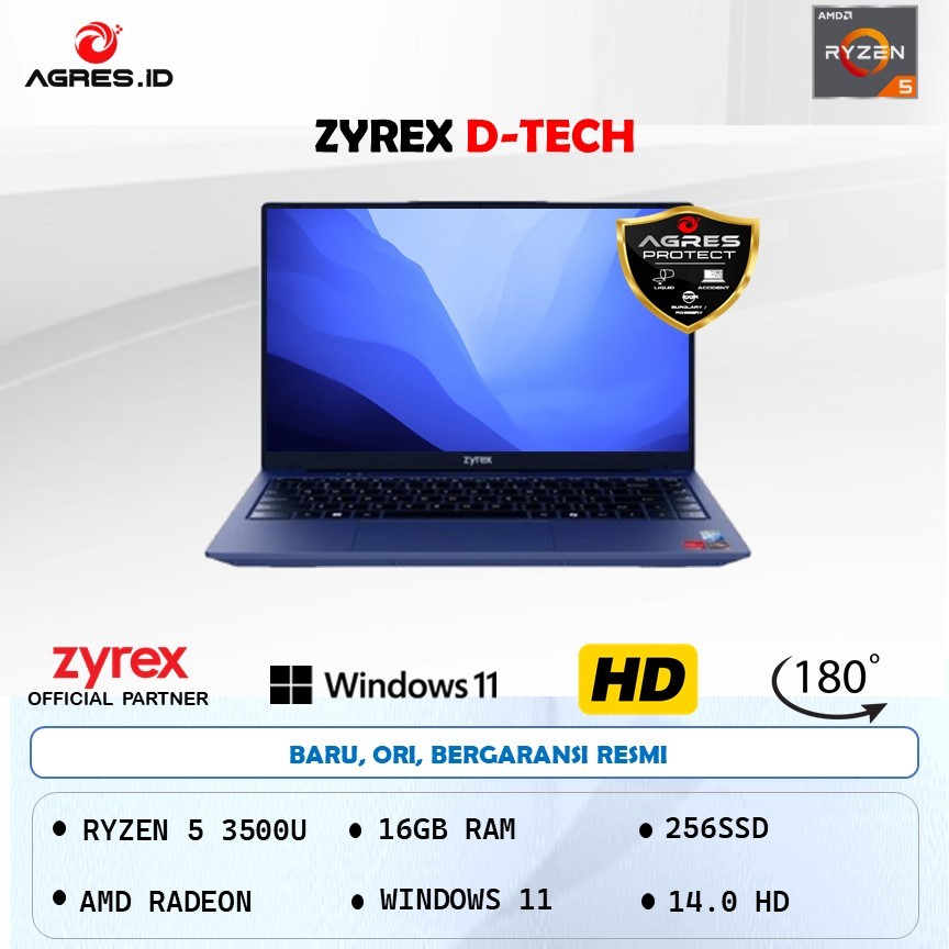 ZYREX D-TECH RYZEN 5 3500U 16GB 256GB W11+OFFICE PERMANEN 14.0 2Y BLU