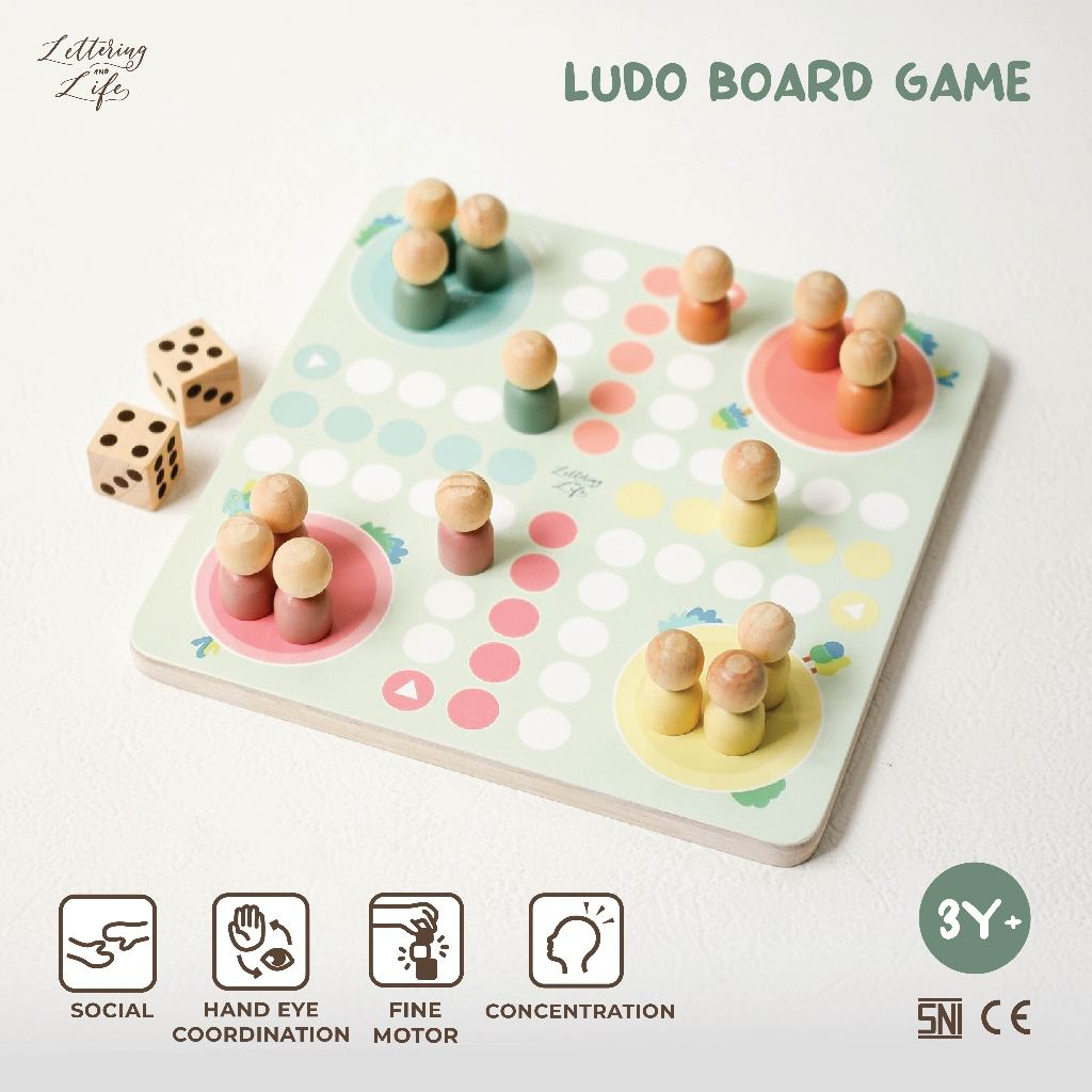 Lettering and Life Ludo Board Game Wooden Toys - Mainan Kayu Papan Ludo Edukasi Anak
