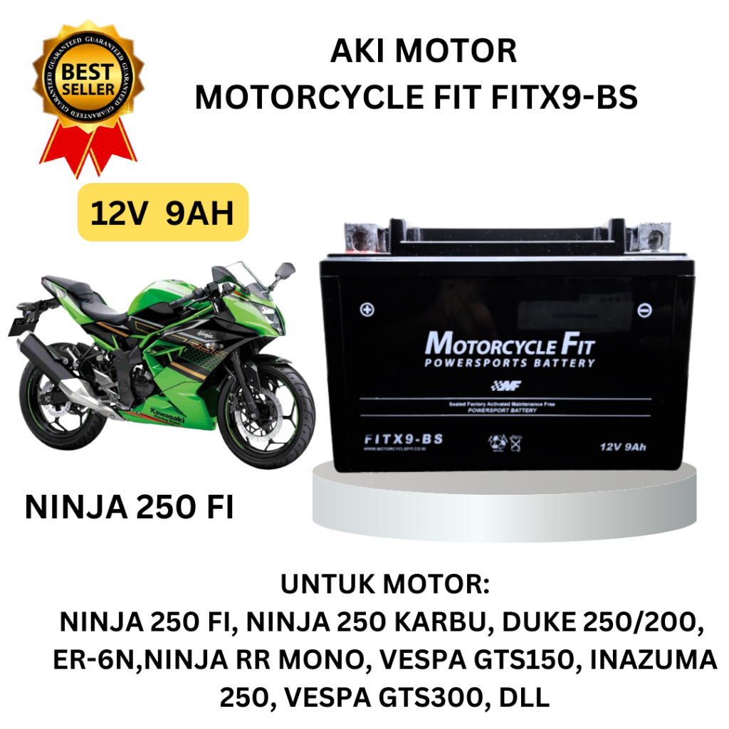 Aki Motor ninja 250 Fi KAWASAKI MF fitx9bs Aki Kering Aki Ninja 250 YTX-9BS ORIGINAL