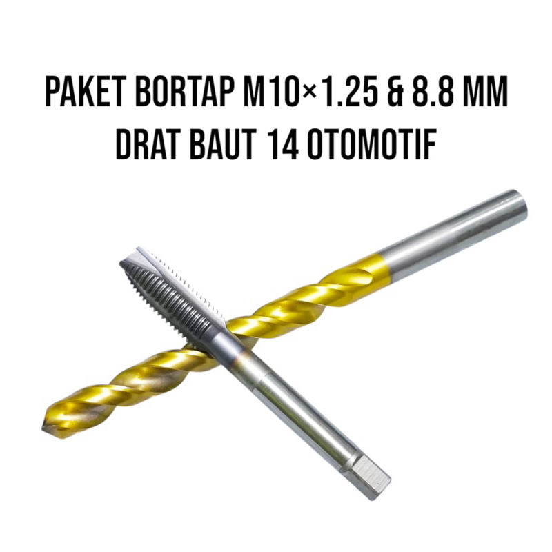 Paket Mata Bor 8.8 mm Tap M10x1.25 ukuran Drat Baut 14 . Drills 8.8 mm Tap M10x1.25 . Kondisi Bekas 