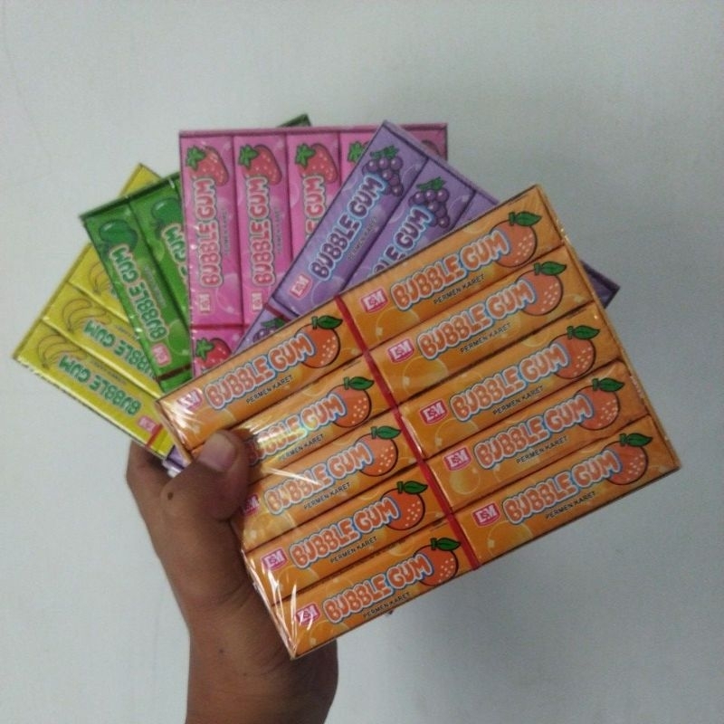 

permen bubble gum rasa buah pisang apel jeruk stroberi anggur isi 20 pcs