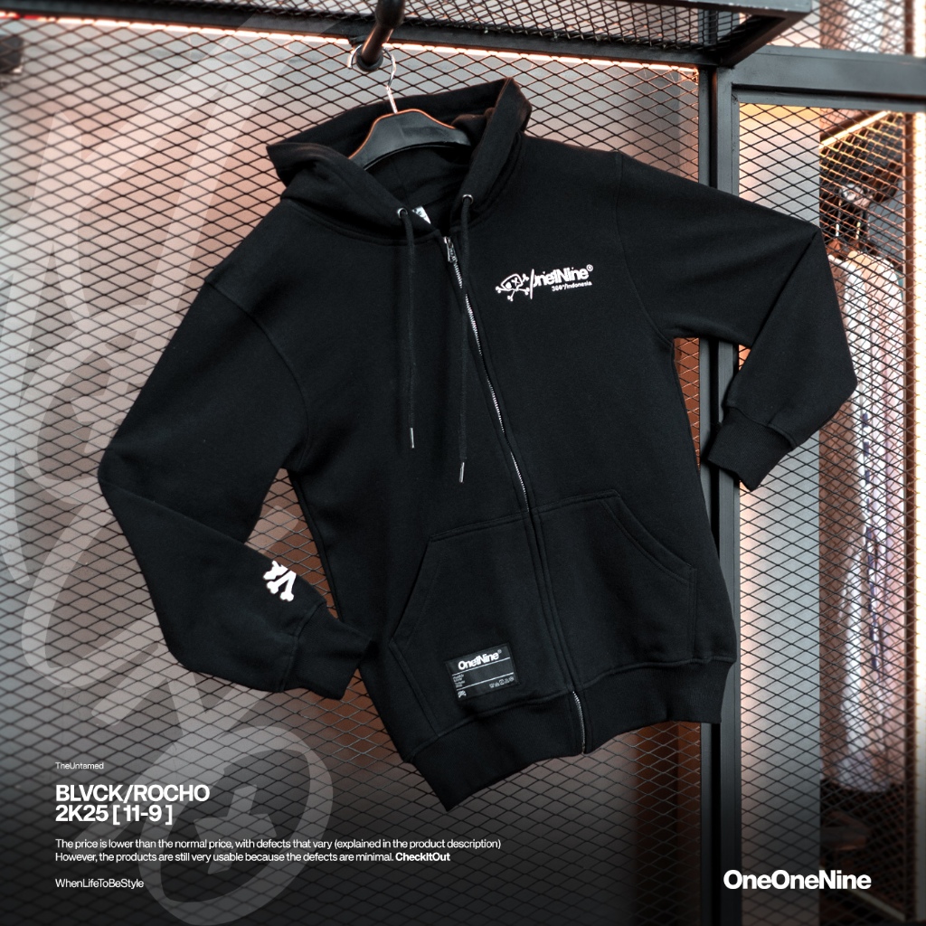 Oneonenine Ksr Zipper Hoodie Rocho Black Series - Sweater Pria Sablon Ritsleting