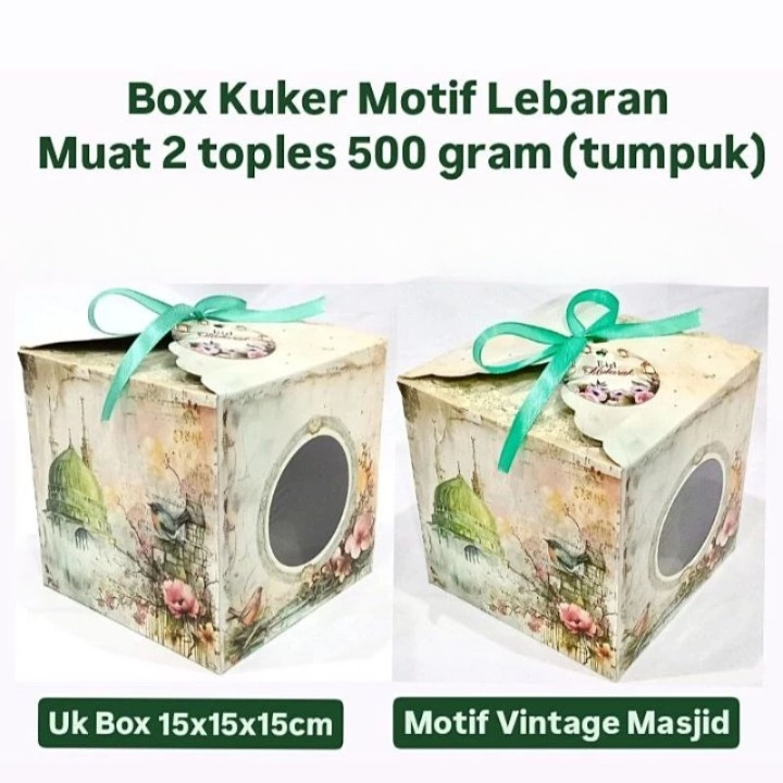

( 5pcs ) Box Lebaran isi 2 Toples Bulat 500gr Motif Vintage Masjid Dus Kue Kering Eid Idul Fitri Mubarak