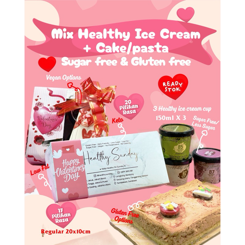 

(READY STOCK) HAMPERS VALENTINE GIFT MIX HEALTHY ICE CREAM + CAKE/PASTA. SURABAYA