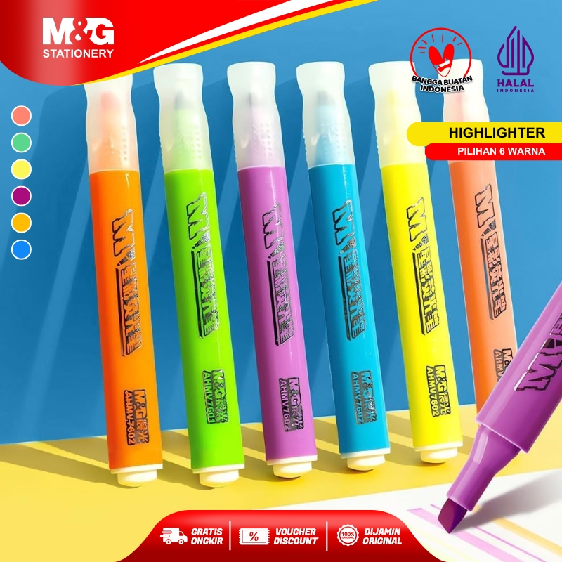 

M&G Highlighter Penanda Buku Gagang Karet Non Slip Warna Cerah 6 Warna Tidak Merusak Tulisan Pada Catatan Cocok Untuk Sekolah dan Kantor