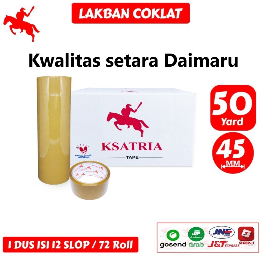 

Ksatria Tape Lakban 2 inchi 50 yard 1 Dus Kotak 72 buah Bening Coklat