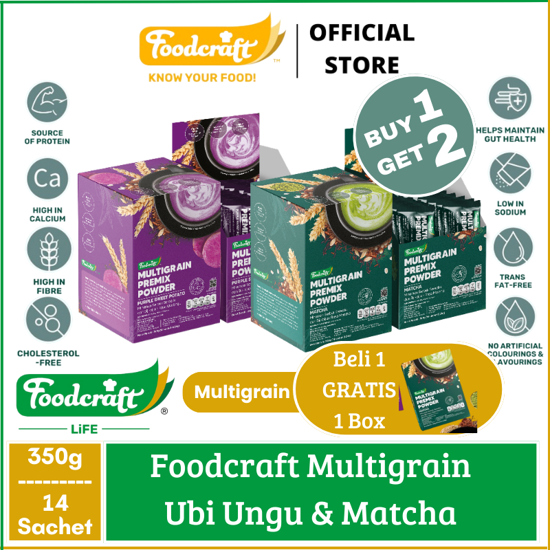 

【BELI 1 GRATIS 1】 Foodcraft Multigrain Sehat Nutrisi Makan Diet Premix Powder Minuman Serbuk Bubuk Sereal Biji-Bijian Diet Praktis Suplemen Sarapan Penunda Lapar Penahan Kenyang Kaya Serat Fibet Tinggi Protein Kalsium Serta Inulin Matcha dan Sweet Potato