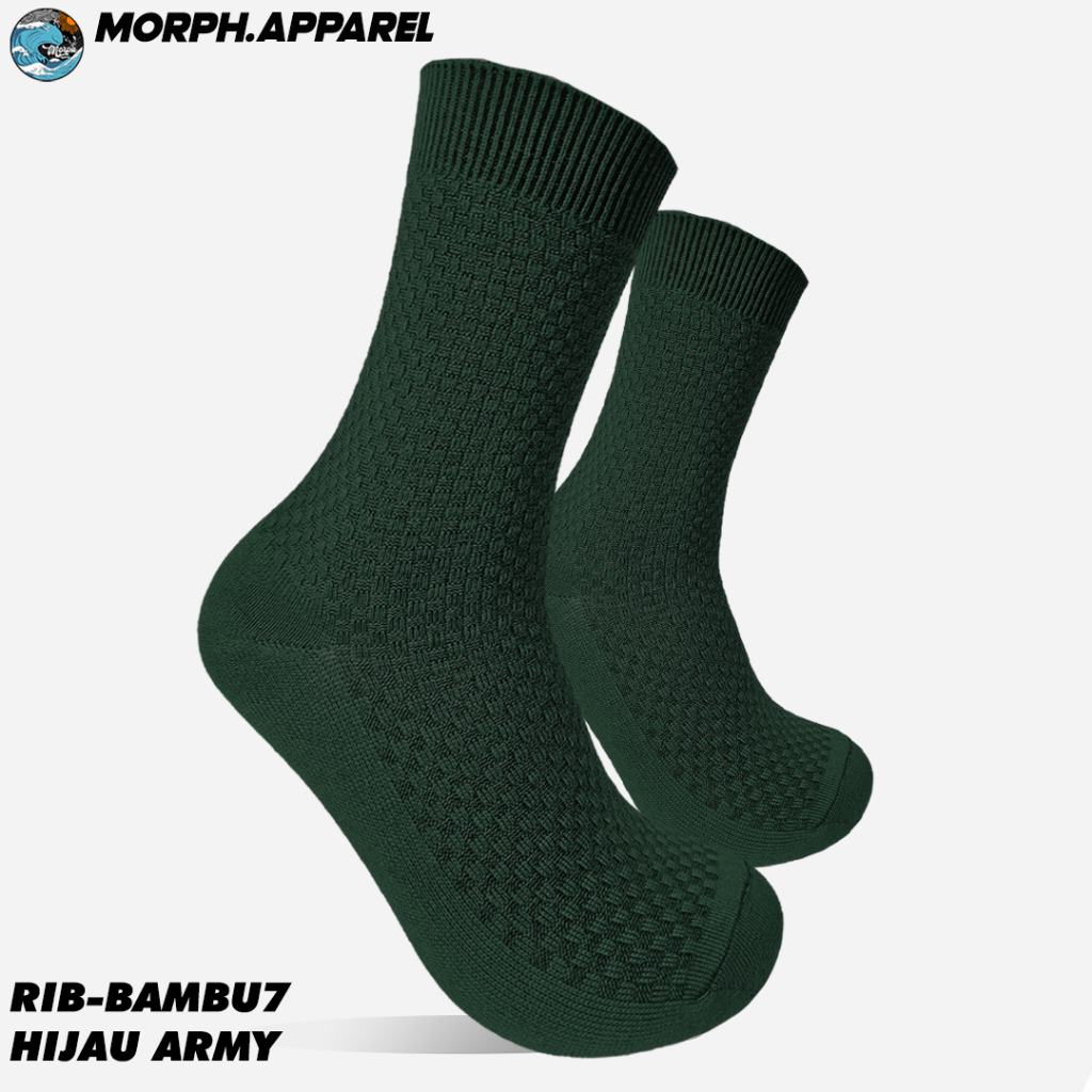 Kaos Kaki Ruffle Polos RIB Bambu / Bamboo - Rib Polos Bambu Warna Hijau Army -  Morph.Apparel