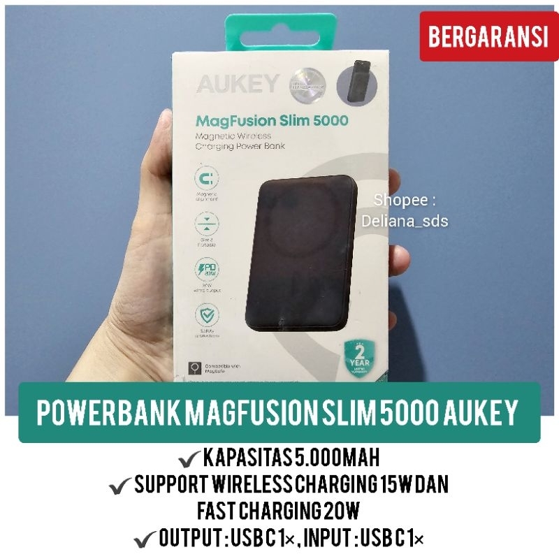 Powerbank Magfusion Slim Aukey PB-MS03 Wireless Charging Fast Charging 20W 5.000mAh Garansi Resmi 1 
