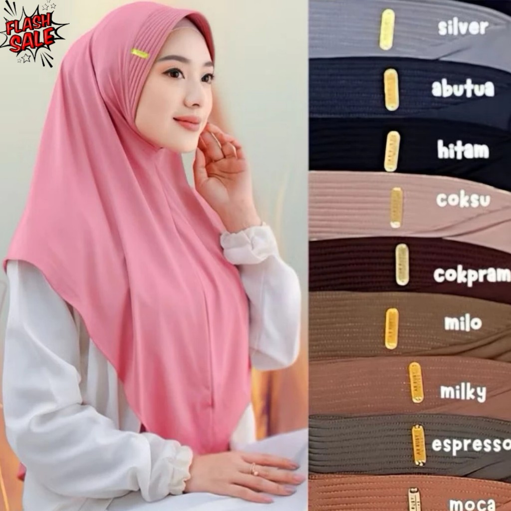 KERUDUNG BERGO INSTAN LABEL BESI AKRILIK SIZE M-L JERSEY