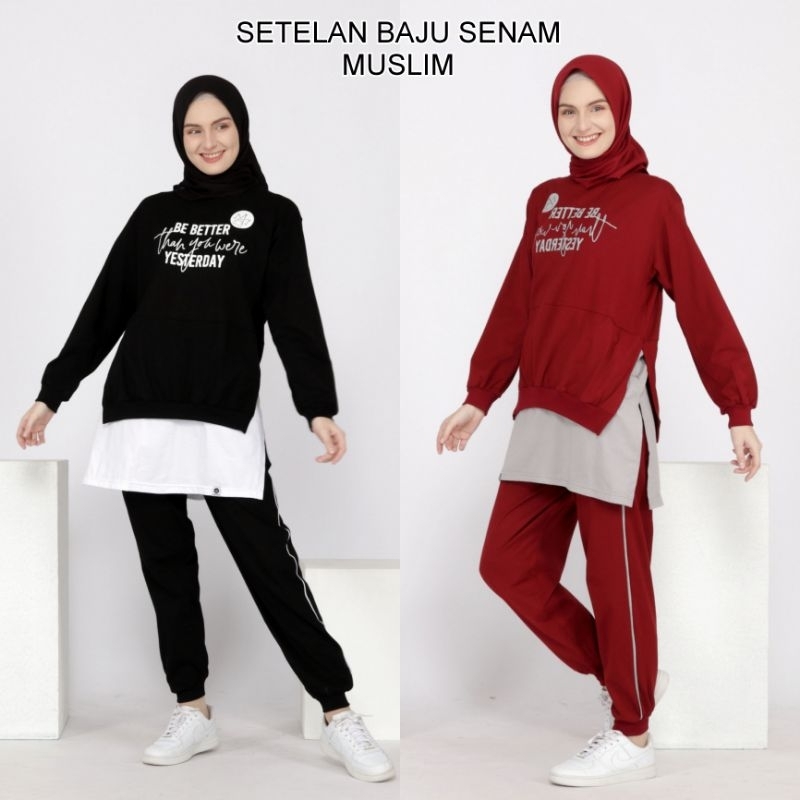 Oneset Setelan Baju Olahraga Wanita Muslimah Kekinian Jumbo - Setelan Baju Senam