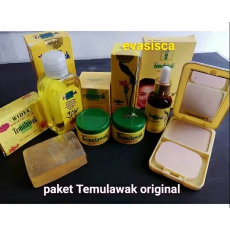 paket lengkap temulawak cream siang malam,toner, serum,sabun,bedak