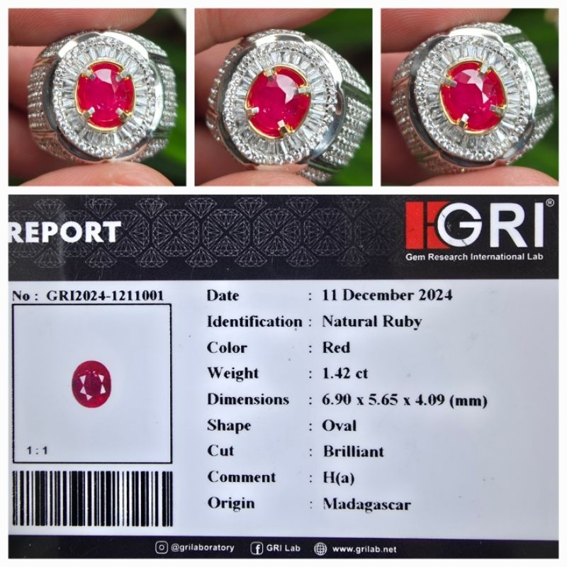 Natural Top Red Ruby Heat A Memo 1.42 crt