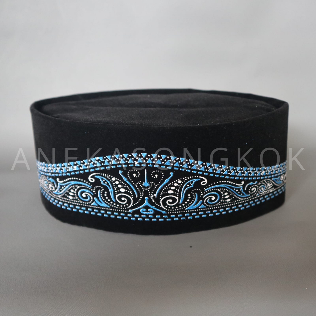 peci hitam dewasa motif sablon bordir songkok sablon bordir Bahan bludru Contessa super