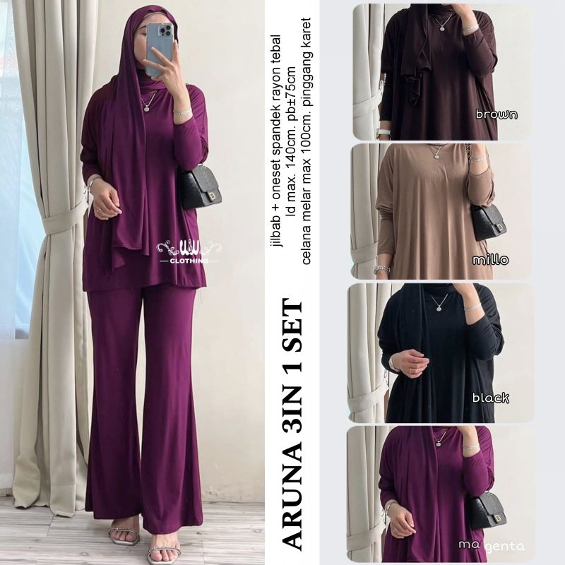 ARUNA SETELAN 3IN1/ SETELAN WANITA BAHAN ADEM/ONESET WANITA KEKINIAN/SETELAN CEWEK BESTSELLER/YOLLA 