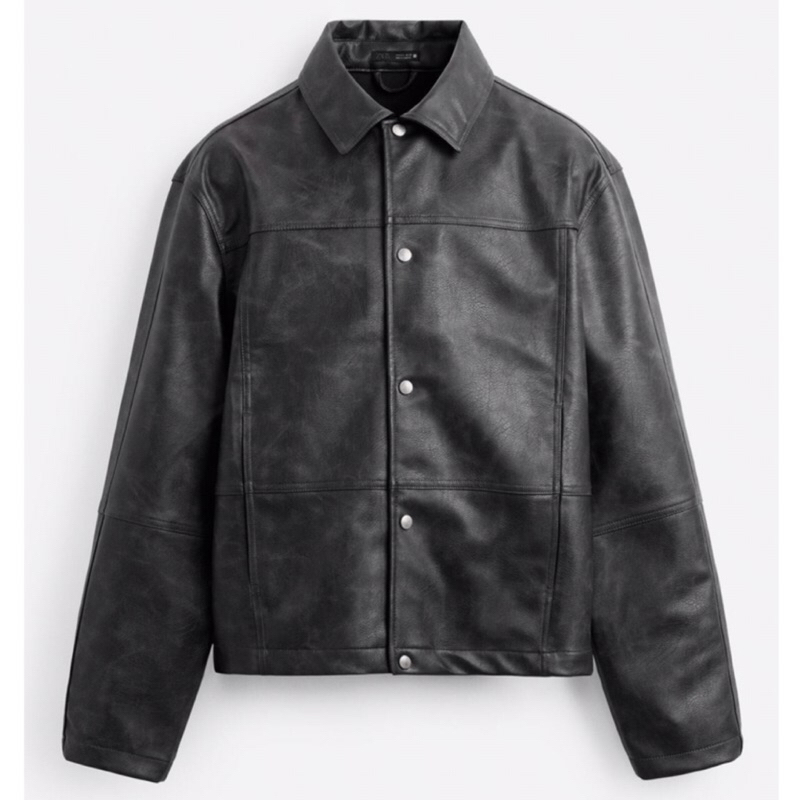 ZARA Men Jacket Faded Leather Effect Jaket Pria Black