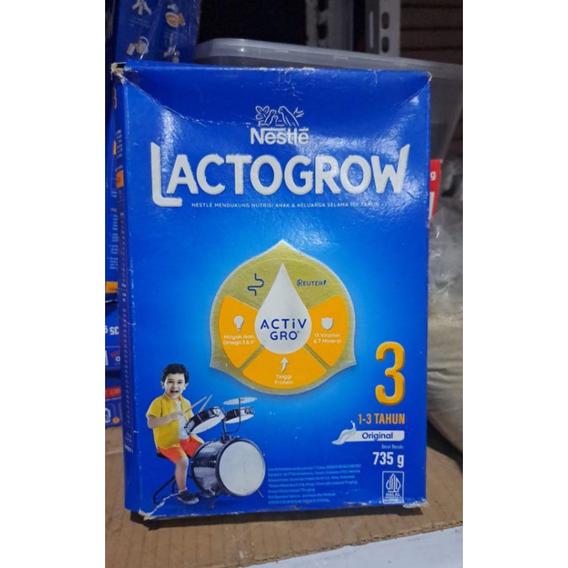 

Lactogrow 1-3 tahun kemasan 735 gr kemasan rijek dus penyok dan lecek