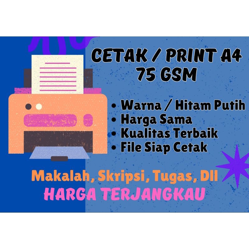 

Cetak / Print A4 75 GSM Makalah Skripsi Tugas Dll Kualitas Terbaik Harga Murah Terjangkau Warna dan Hitam Putih