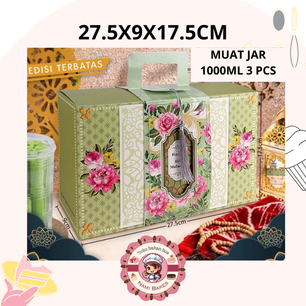 

Kotak Lebaran muat jar 1000ml 3 pcs Idul Fitri Box Hampers