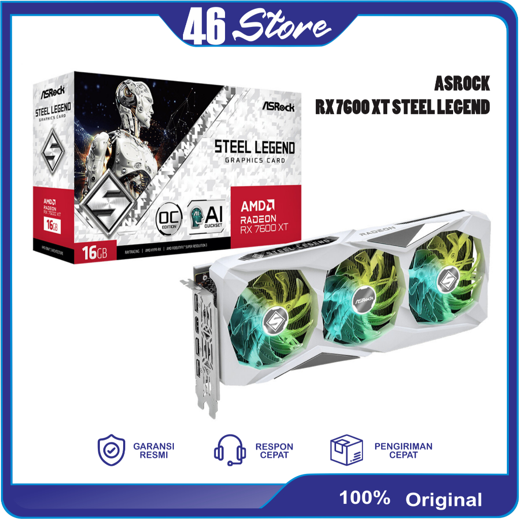 ASRock Radeon RX 7600 XT 16GB GDDR6 - Steel Legend 16G OC