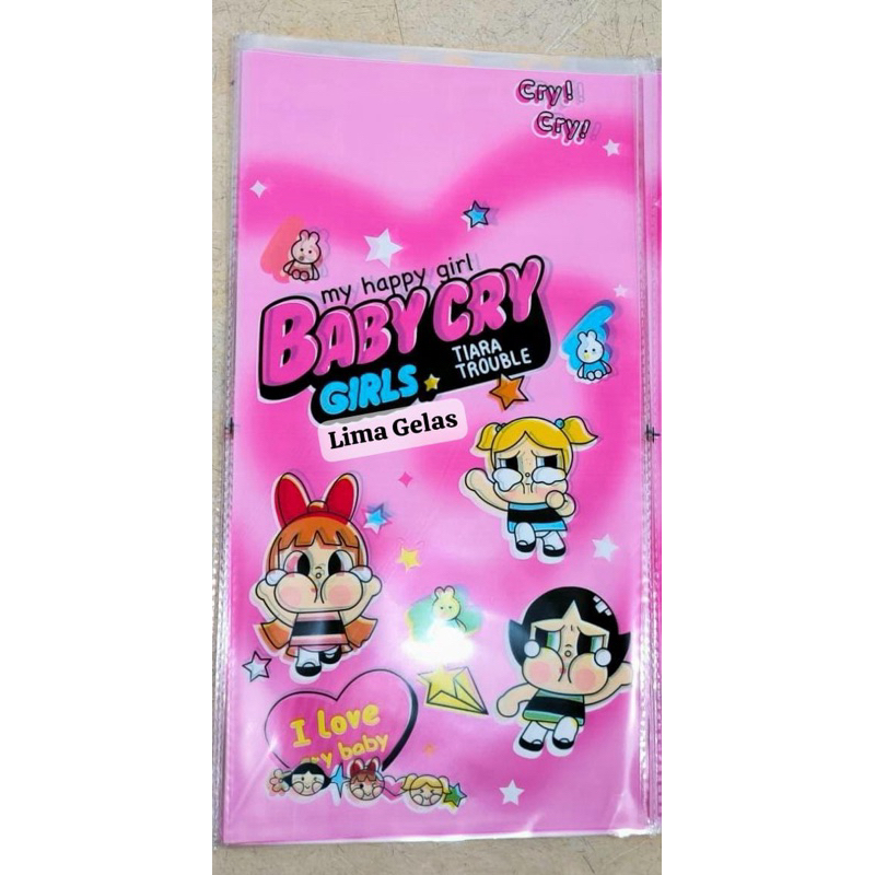 

Isi 10pcs OPP Plastik bingkisan CRY BABY / goodie bag/ plastik snack/ kantong ultah/ medium / Sedang 22x40