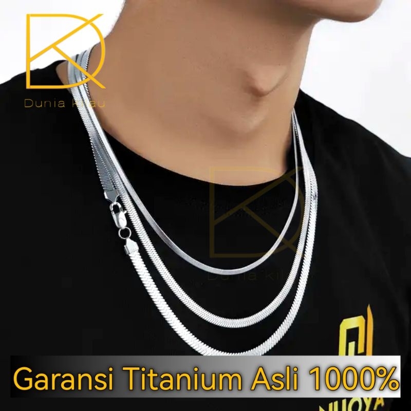 Kalung Pria Titanium Anti Karat Asli Warna Perak Silver Emas Putih Cowok Wanita Keren