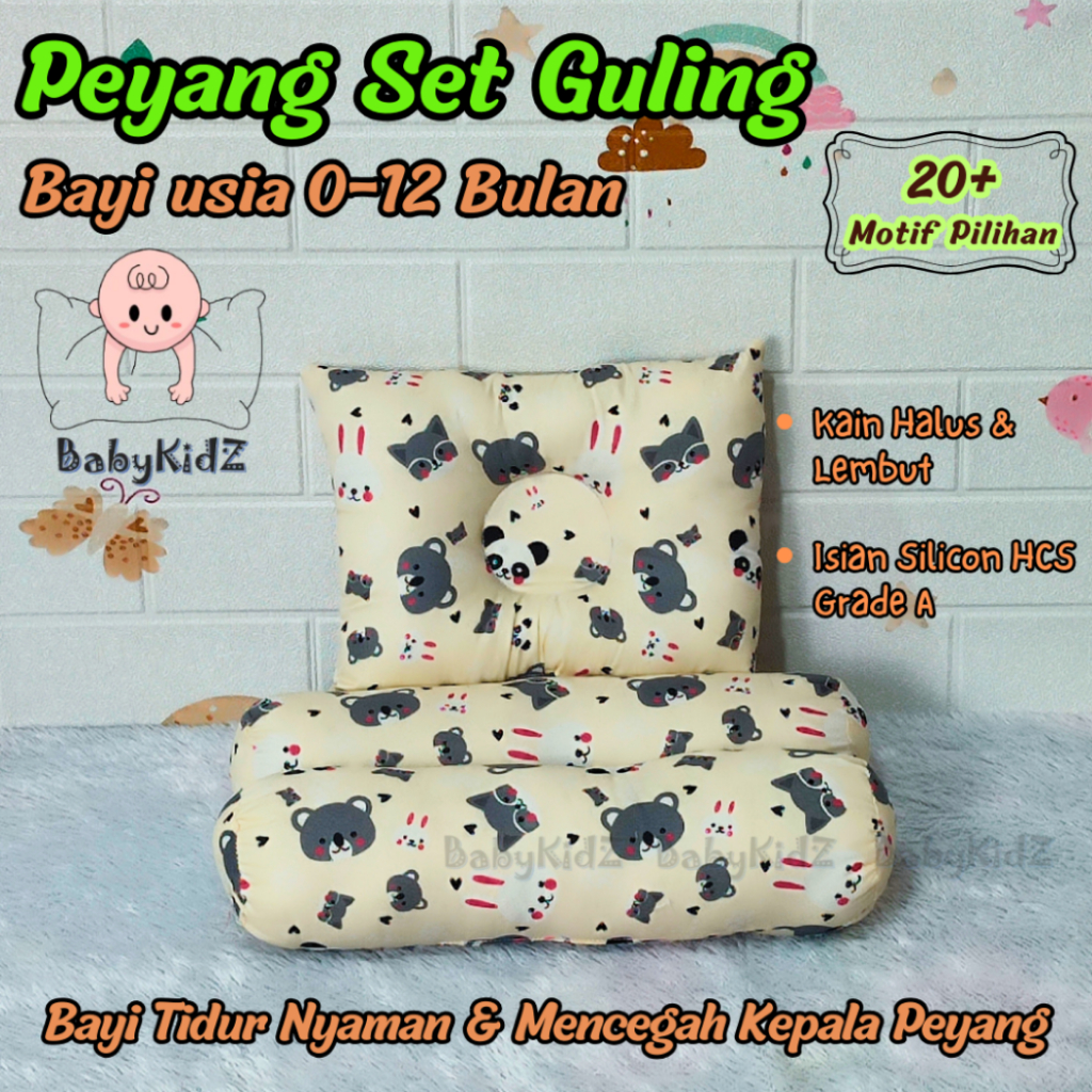 Bantal Peyang Set Guling / Bantal Tidur Bayi Karakter / Bantal Bayi Newborn