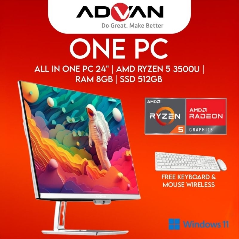 Advan All In One PC AMD Ryzen 5 3500U 512GB 8GB 24" FHD IPS Windows 11