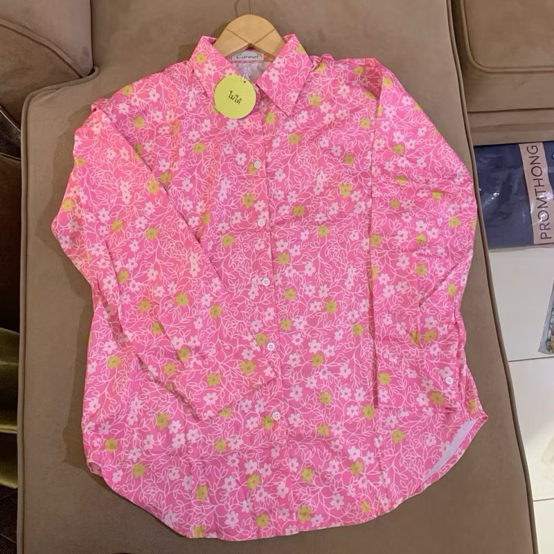 Kemeja Wanita Lengan Panjang bunga pink import Bangkok / Kemeja Wanita bunga import BKK / Kemeja Wan