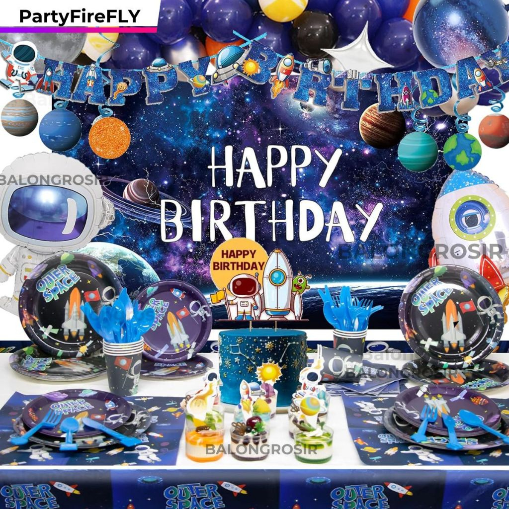 Dekorasi Hiasan Balon Ulang Tahun / HBD Astronot/Hiasan Kue /Cake topper Happy Brithday astronot