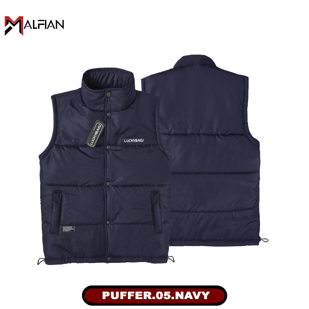 Malfian Vest Puffer Biru Navy Vest Gelembung Rompi Pria