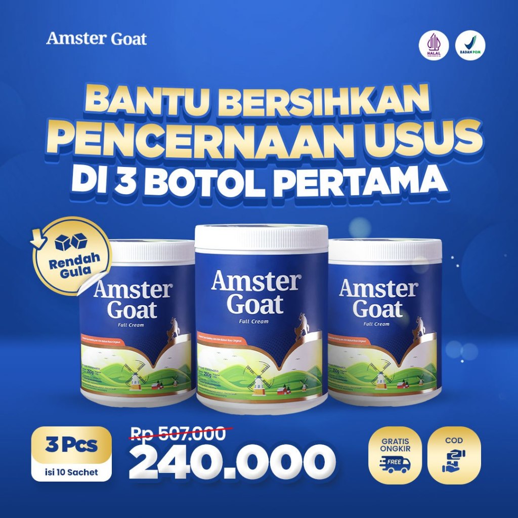 

AmsterGoat Susu Kambing Bubuk Original 3 Pcs x 250g - Susu Kambing Ahlinya Masalah Pencernaan