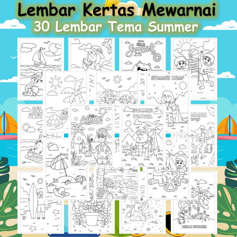 

Kertas Gambar 30 Lembar - Kertas Mewarnai Tema Summer - Coloring Pages A4 A5