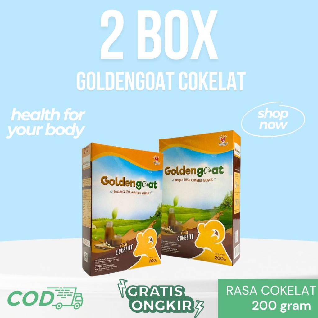

{BISA COD} GOLDENGOAT SUSU KAMBING ETAWA COKELAT 2 BOX 200 gram