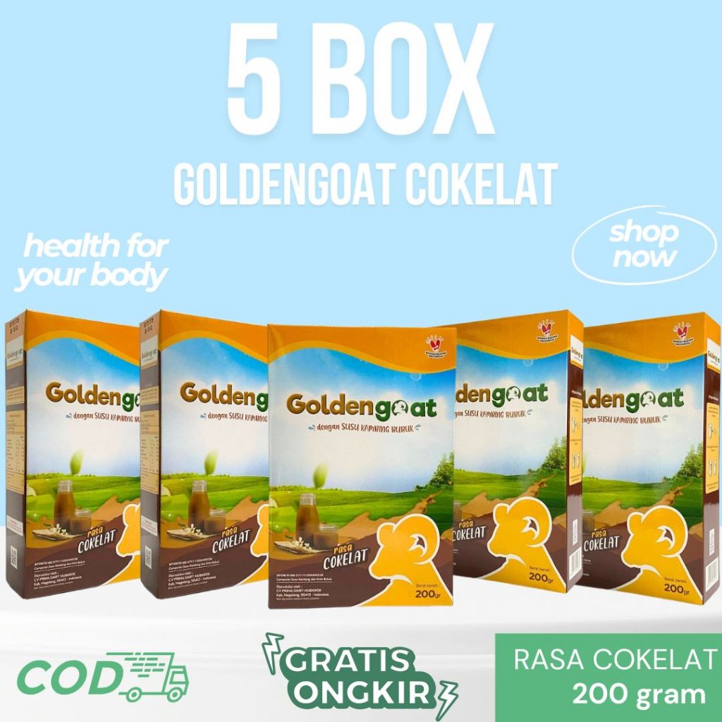 

{BISA COD} GOLDENGOAT SUSU KAMBING ETAWA COKLAT 5 BOX 200 gram