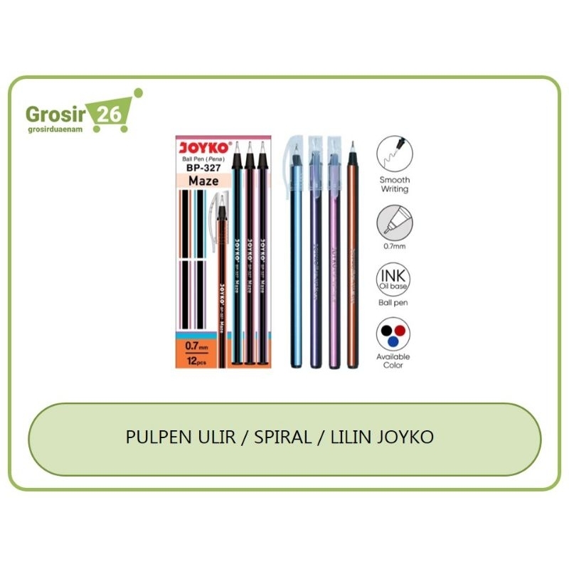 

(1 box) pulpen / pena / bolpen / pen ulir spiral liris warna joyko maze bp-327